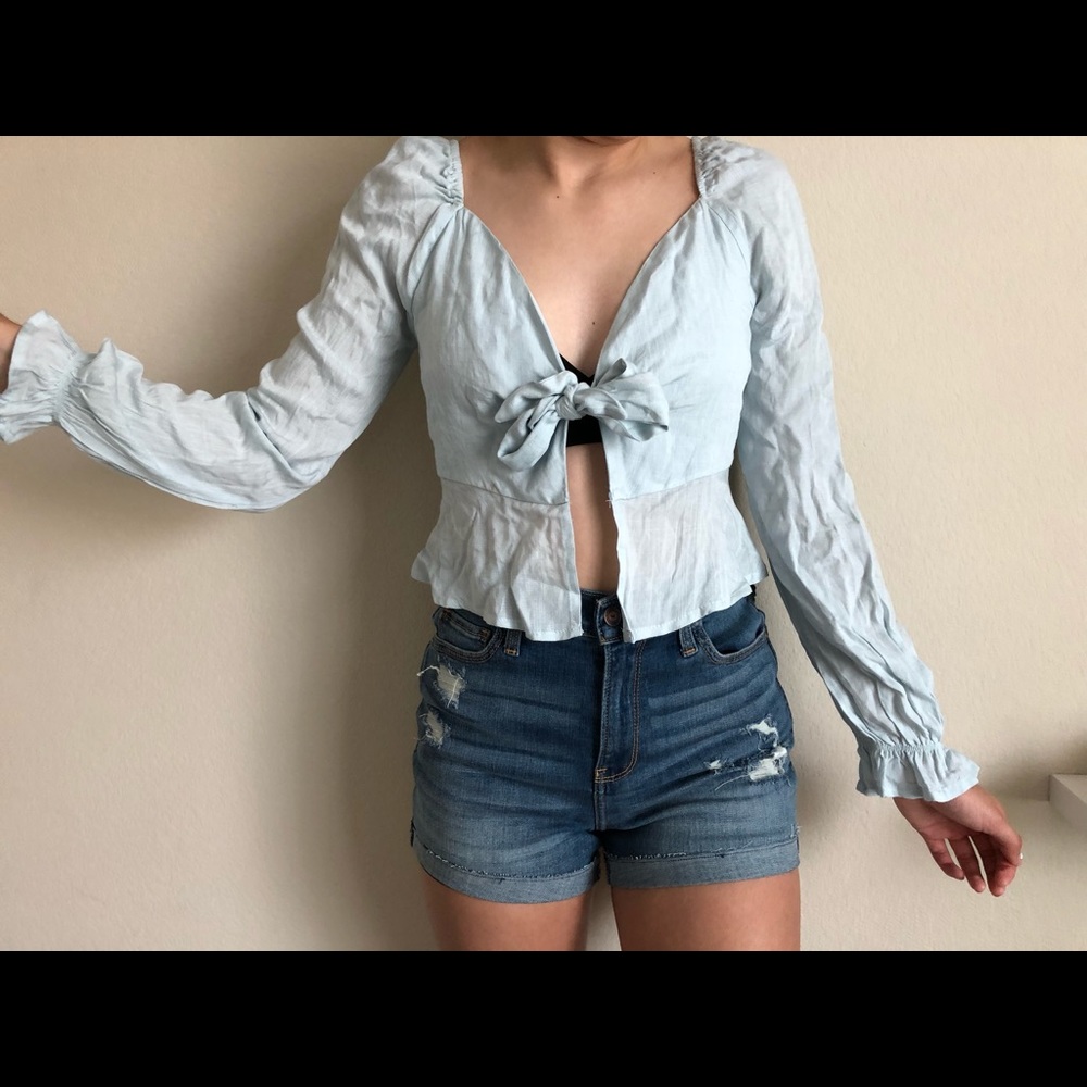 Blue peasant crop top